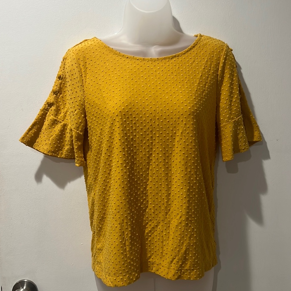 Rose & Olive Mustard Yellow Blouse with Bell Sleeves//Size S